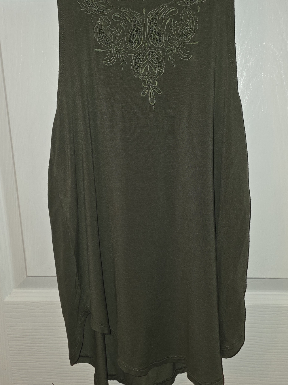 American Eagle Outfitters Olive Green Embroidered Scoop Tank